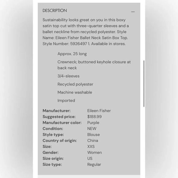 EILEEN FISHER NWOT Ballet Neck Box Top‎ in Navy - Picture 9 of 9